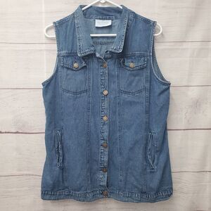 Skyline Collection Blue Denim Sleeveless Vest Top XL Jean Classic Button Up